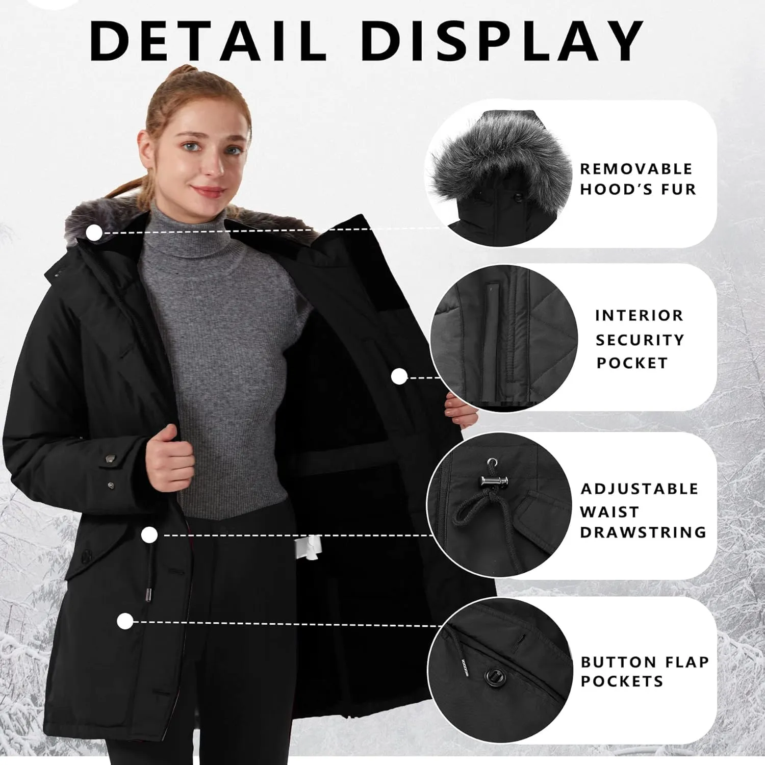GGleaf Women's Winter Thicken Jacket Quilted Coat Puffer Parka with Faux Fur Trim Hood