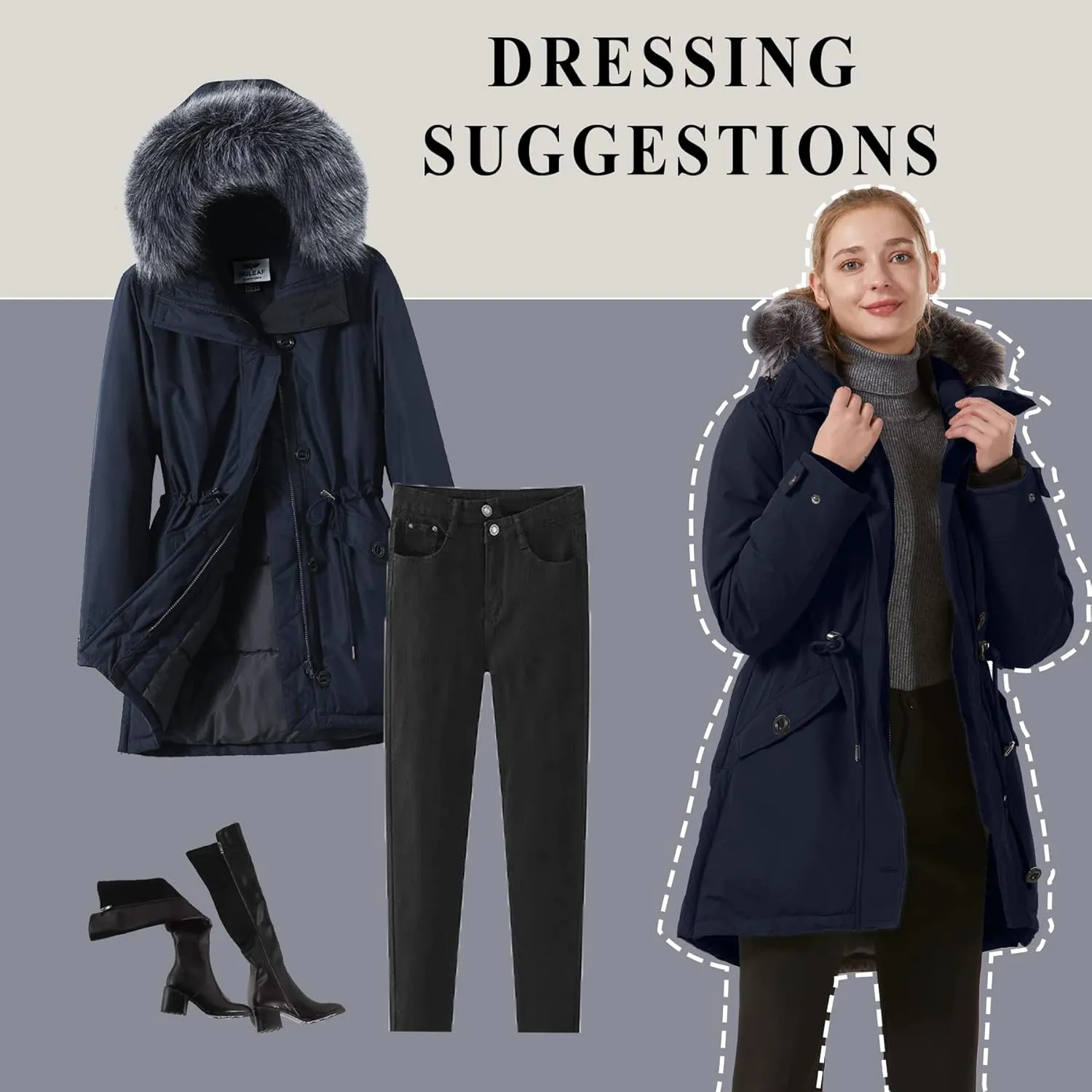 GGleaf Women's Winter Thicken Jacket Quilted Coat Puffer Parka with Faux Fur Trim Hood