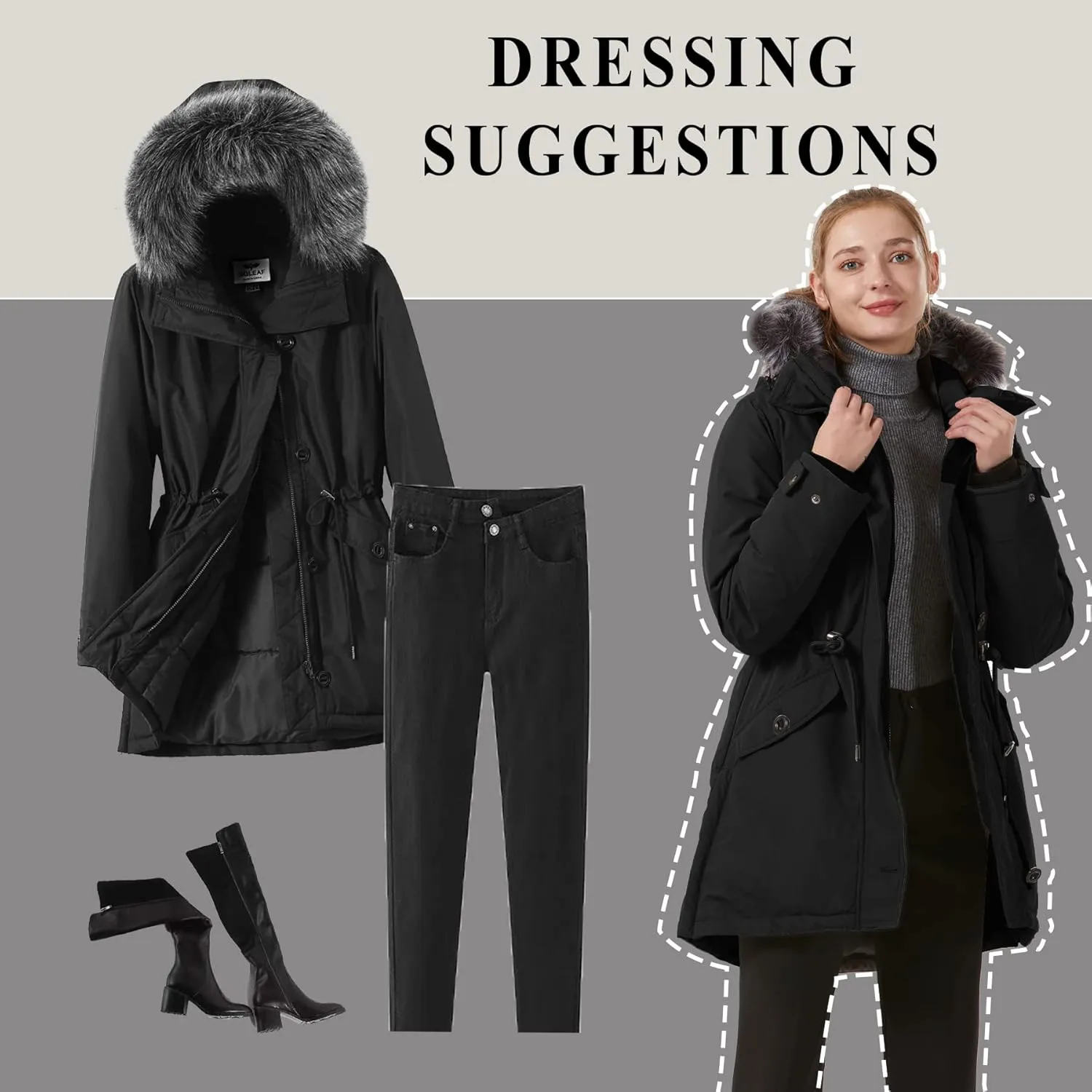 GGleaf Women's Winter Thicken Jacket Quilted Coat Puffer Parka with Faux Fur Trim Hood