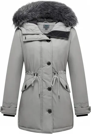 GGleaf Women's Winter Thicken Jacket Quilted Coat Puffer Parka with Faux Fur Trim Hood