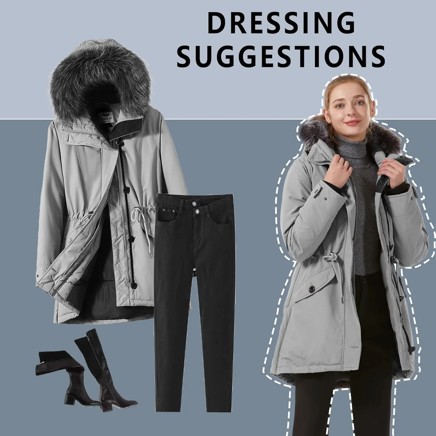 GGleaf Women's Winter Thicken Jacket Quilted Coat Puffer Parka with Faux Fur Trim Hood