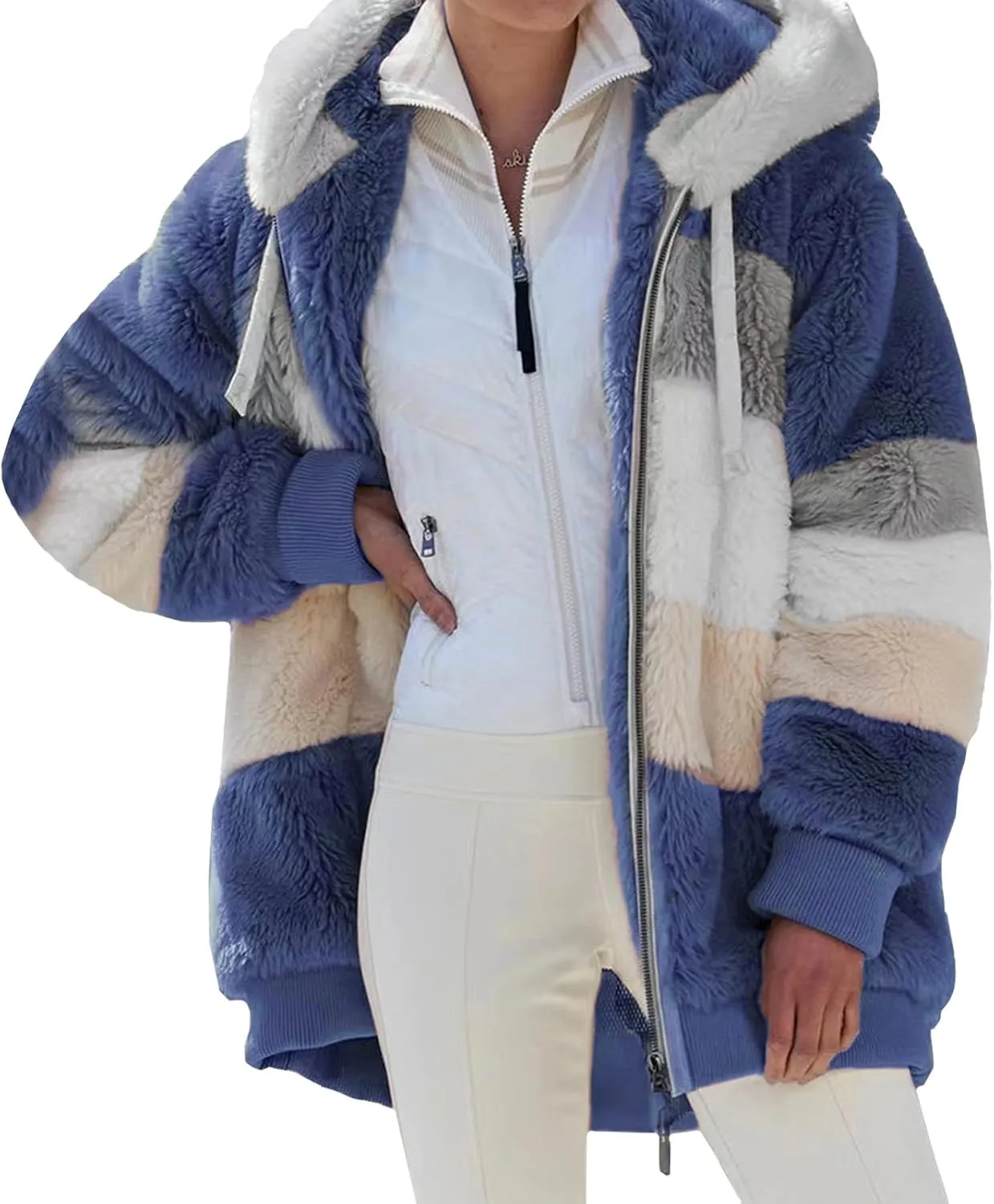 Giraropa Womens Fleece Jackets Plush Hoodie Coats Winter Warm Sweatshirts Teddy Hooded Jumper Oversized Cardigan With Pocket