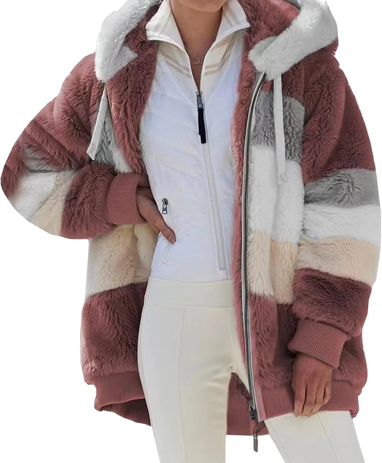 Giraropa Womens Fleece Jackets Plush Hoodie Coats Winter Warm Sweatshirts Teddy Hooded Jumper Oversized Cardigan With Pocket