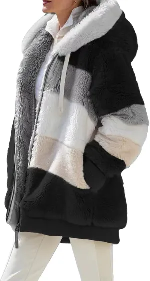 Giraropa Womens Fleece Jackets Plush Hoodie Coats Winter Warm Sweatshirts Teddy Hooded Jumper Oversized Cardigan With Pocket