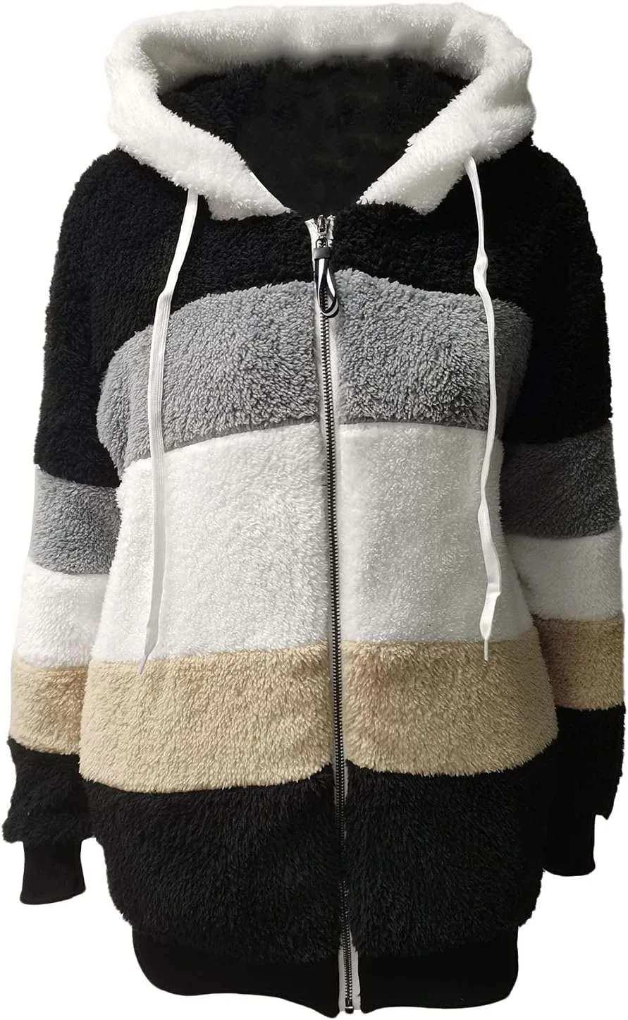 Giraropa Womens Fleece Jackets Plush Hoodie Coats Winter Warm Sweatshirts Teddy Hooded Jumper Oversized Cardigan With Pocket