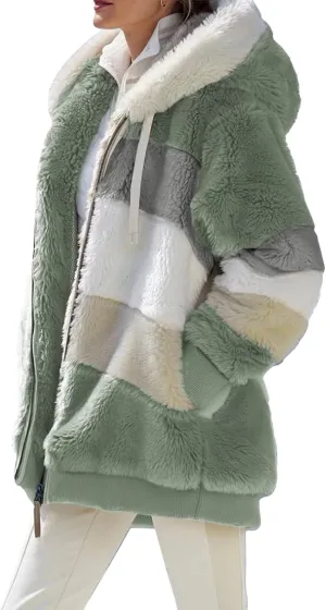 Giraropa Womens Fleece Jackets Plush Hoodie Coats Winter Warm Sweatshirts Teddy Hooded Jumper Oversized Cardigan With Pocket