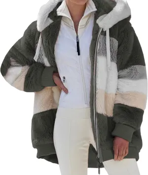 Giraropa Womens Fleece Jackets Plush Hoodie Coats Winter Warm Sweatshirts Teddy Hooded Jumper Oversized Cardigan With Pocket