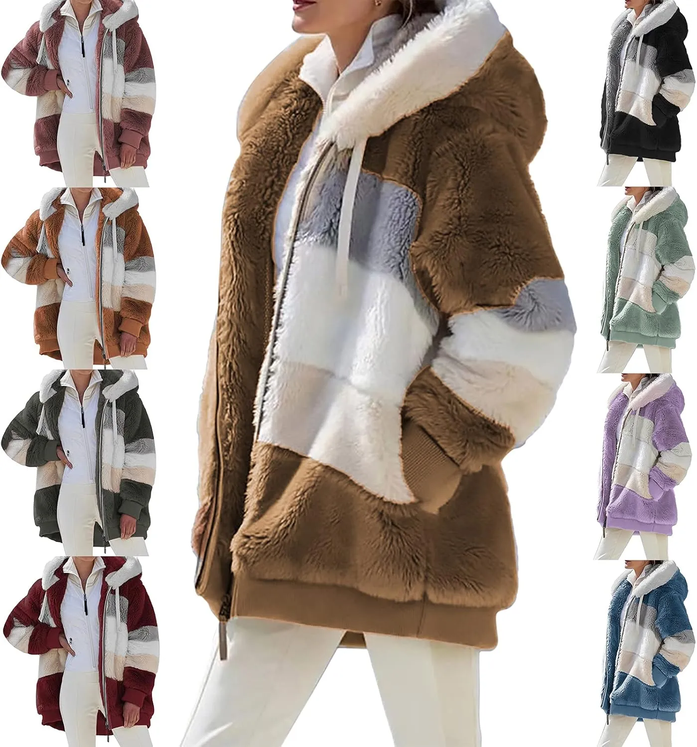 Giraropa Womens Fleece Jackets Plush Hoodie Coats Winter Warm Sweatshirts Teddy Hooded Jumper Oversized Cardigan With Pocket