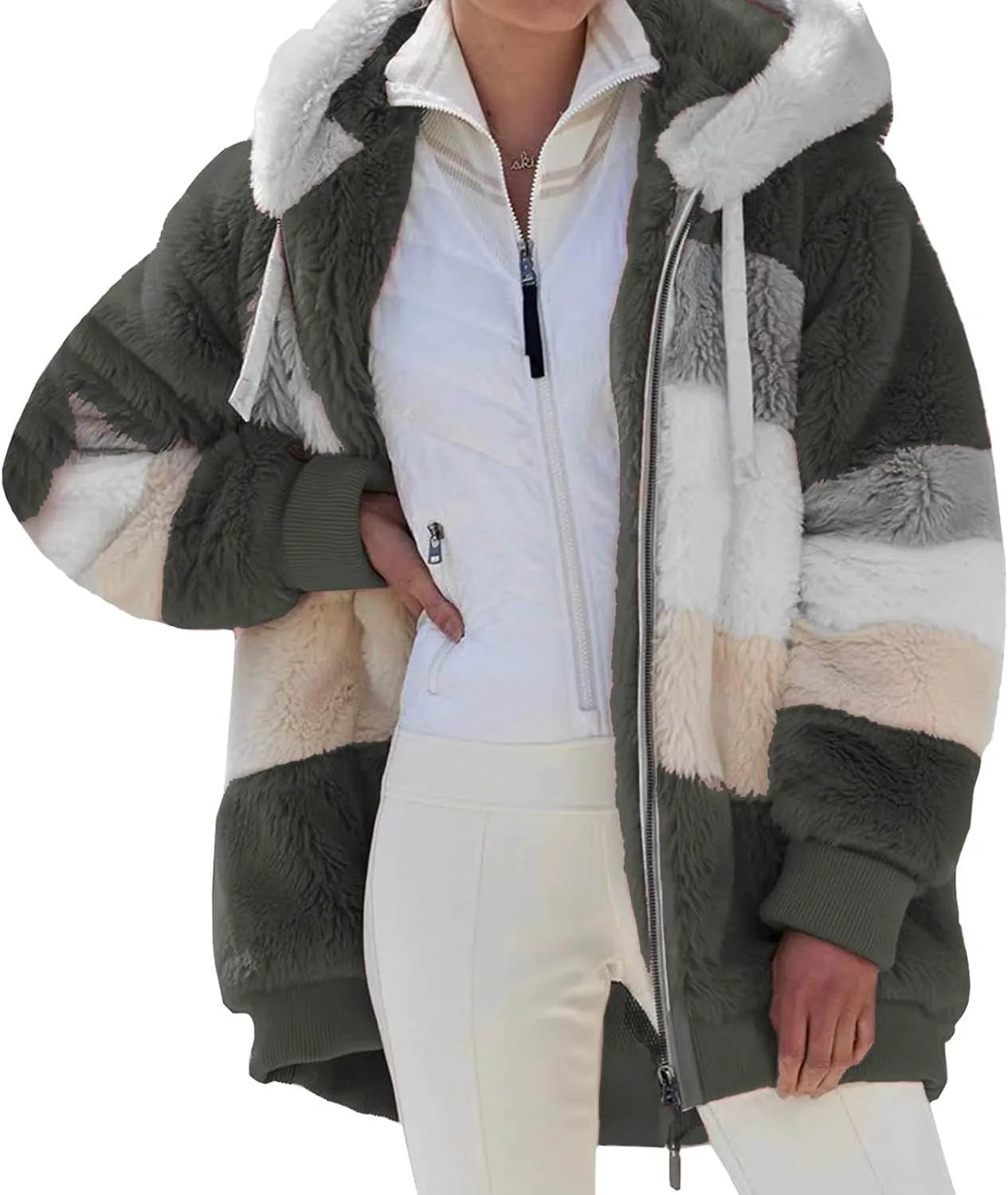 Giraropa Womens Fleece Jackets Plush Hoodie Coats Winter Warm Sweatshirts Teddy Hooded Jumper Oversized Cardigan With Pocket