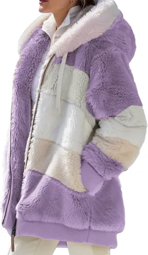Giraropa Womens Fleece Jackets Plush Hoodie Coats Winter Warm Sweatshirts Teddy Hooded Jumper Oversized Cardigan With Pocket