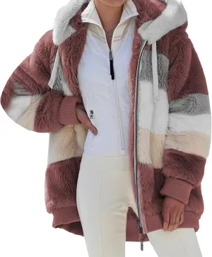 Giraropa Womens Fleece Jackets Plush Hoodie Coats Winter Warm Sweatshirts Teddy Hooded Jumper Oversized Cardigan With Pocket