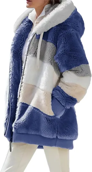 Giraropa Womens Fleece Jackets Plush Hoodie Coats Winter Warm Sweatshirts Teddy Hooded Jumper Oversized Cardigan With Pocket