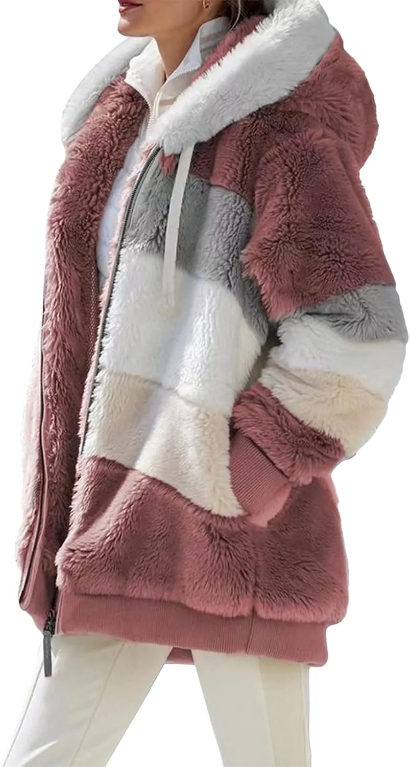 Giraropa Womens Fleece Jackets Plush Hoodie Coats Winter Warm Sweatshirts Teddy Hooded Jumper Oversized Cardigan With Pocket
