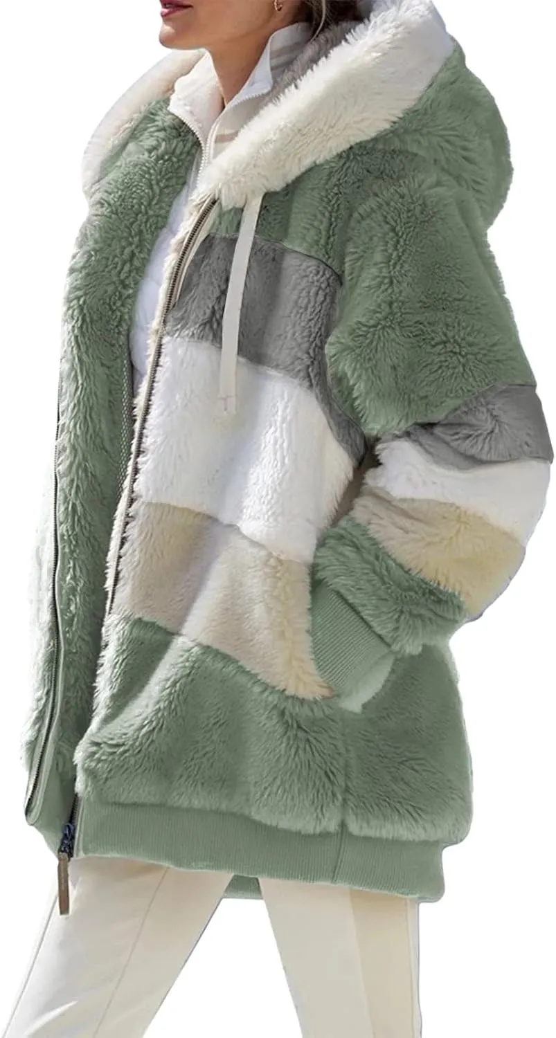Giraropa Womens Fleece Jackets Plush Hoodie Coats Winter Warm Sweatshirts Teddy Hooded Jumper Oversized Cardigan With Pocket