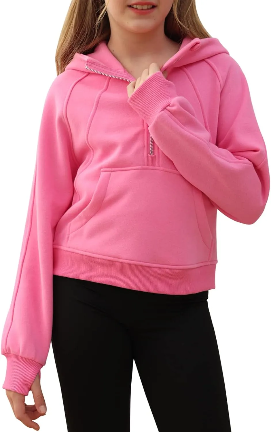 Girls Half Ziper Collar Cropped Hoodies Long Sleeve Fleece Zip Up Pullover Sweatshirts