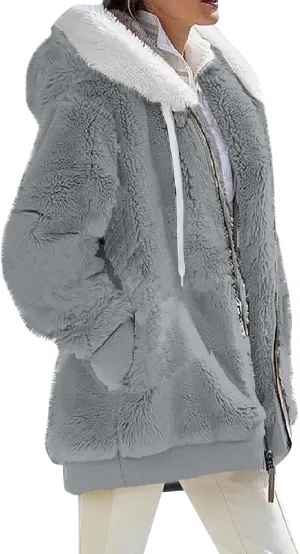 GOFULY Winter Coats For Women Oversized Sherpa Jackets Full Zip Fleece Cardigan Trendy Color Block Clothes With Pockets 2024