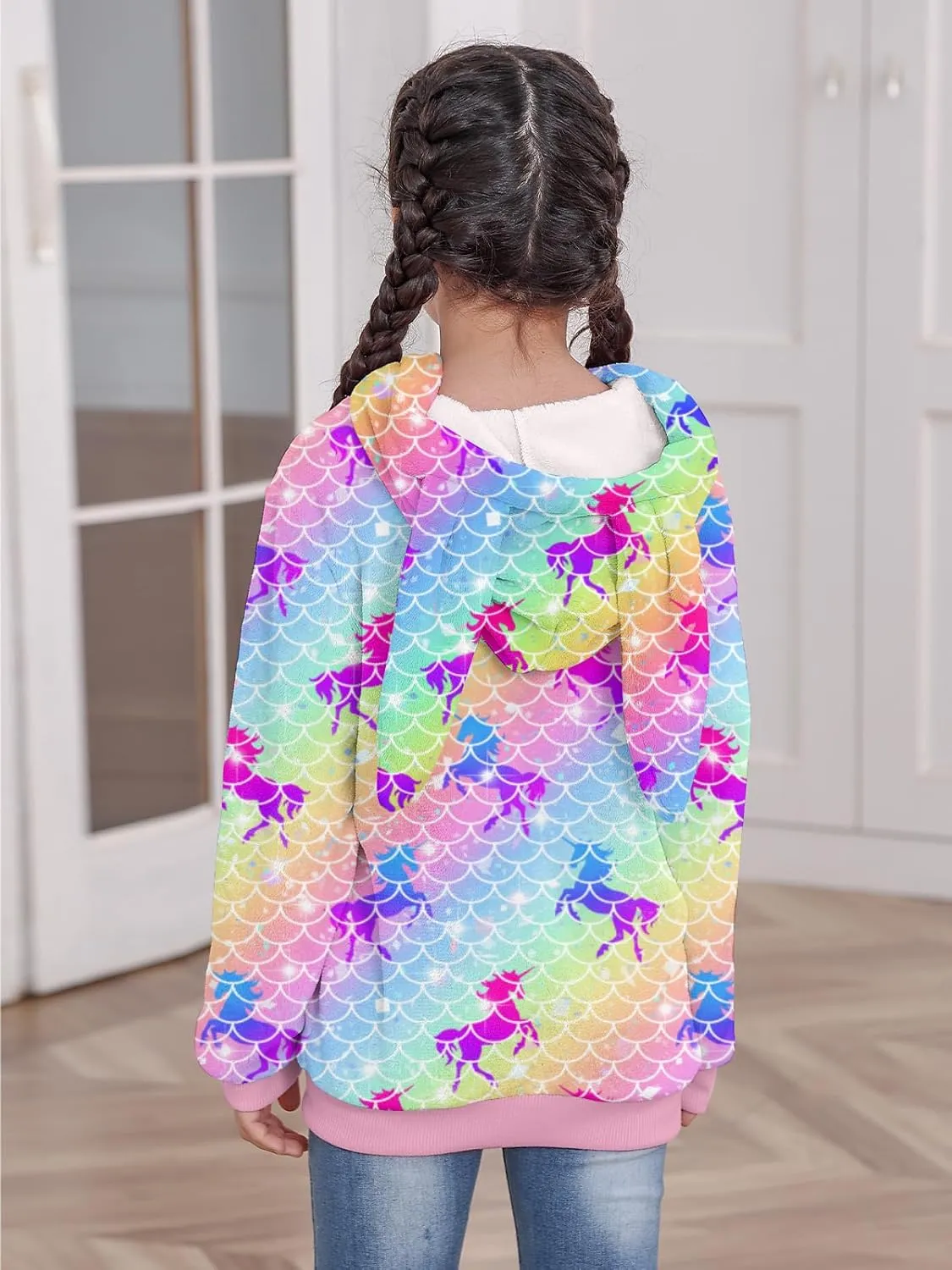 Goodstoworld Girls Fuzzy Fleece Bunny Ear Hoodies Casual Pullover Winter Warm Sweatshirt with Pockets