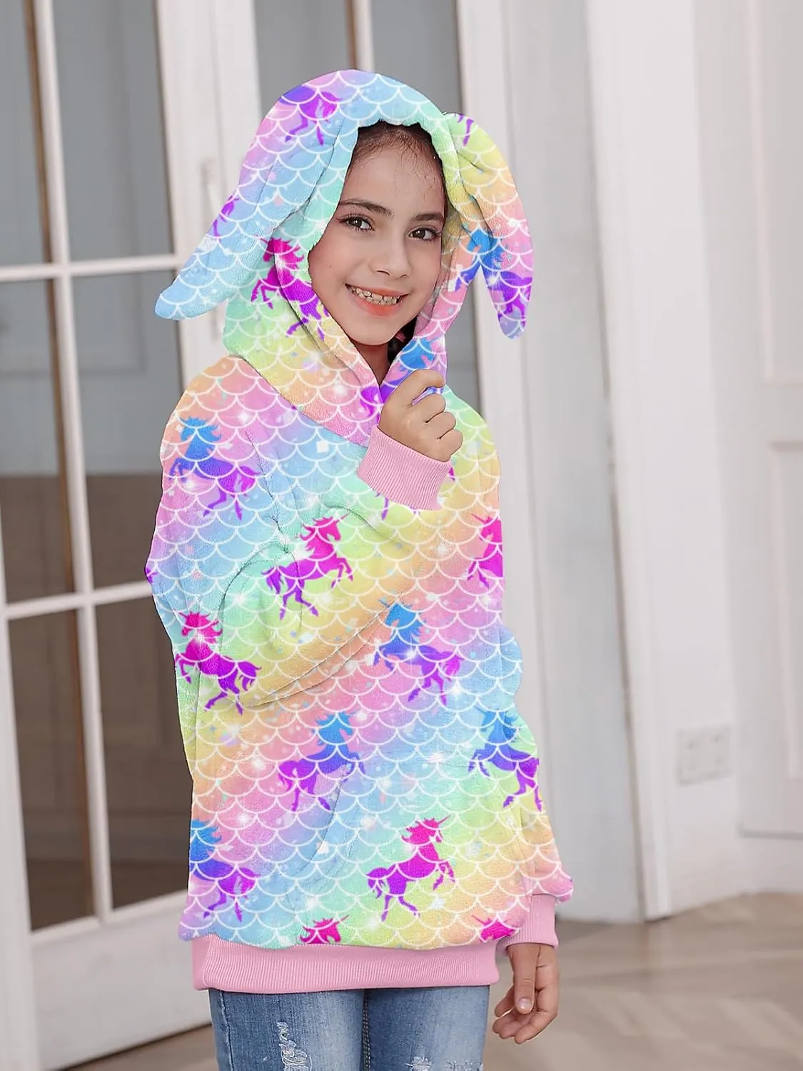 Goodstoworld Girls Fuzzy Fleece Bunny Ear Hoodies Casual Pullover Winter Warm Sweatshirt with Pockets