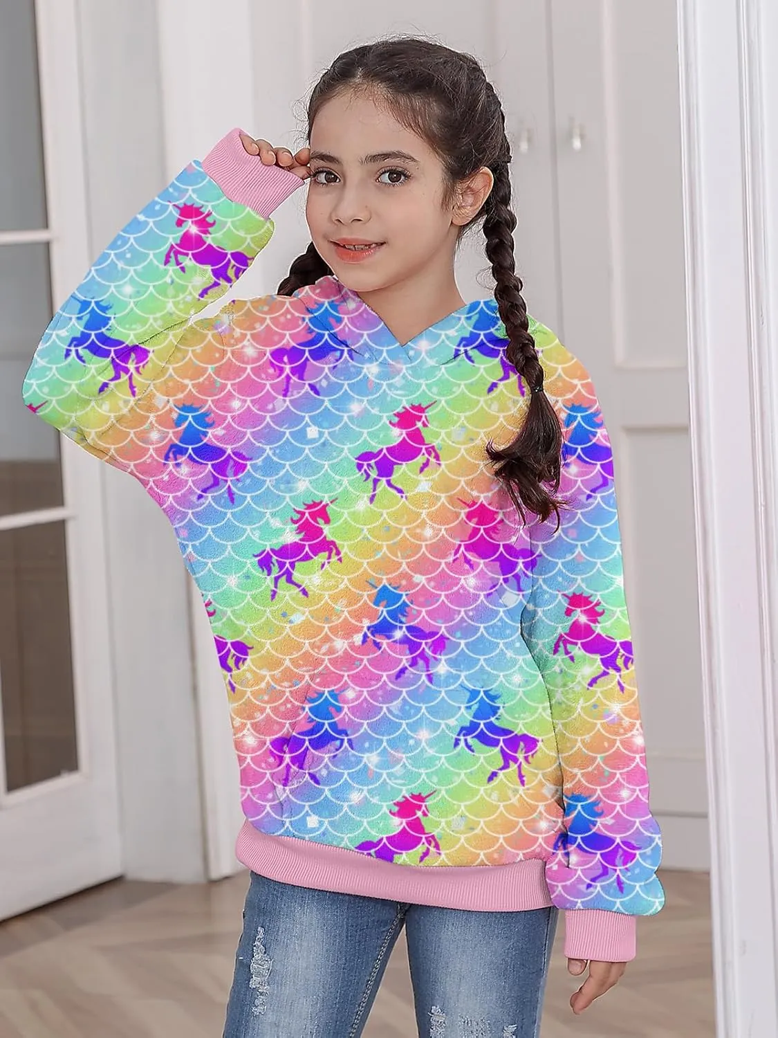 Goodstoworld Girls Fuzzy Fleece Bunny Ear Hoodies Casual Pullover Winter Warm Sweatshirt with Pockets