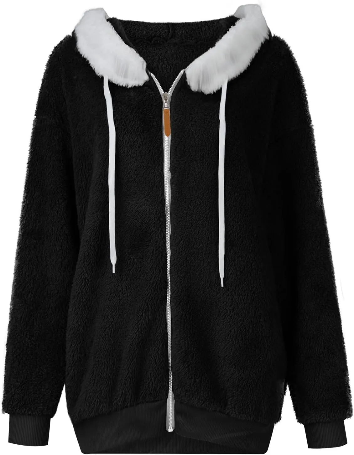 Gumipy Womens Fleece Zip Up Jacket Fuzzy Drawstring Sherpa Jacket Coat with Hood Plus Size Long Sleeve Hoodies with Pockets