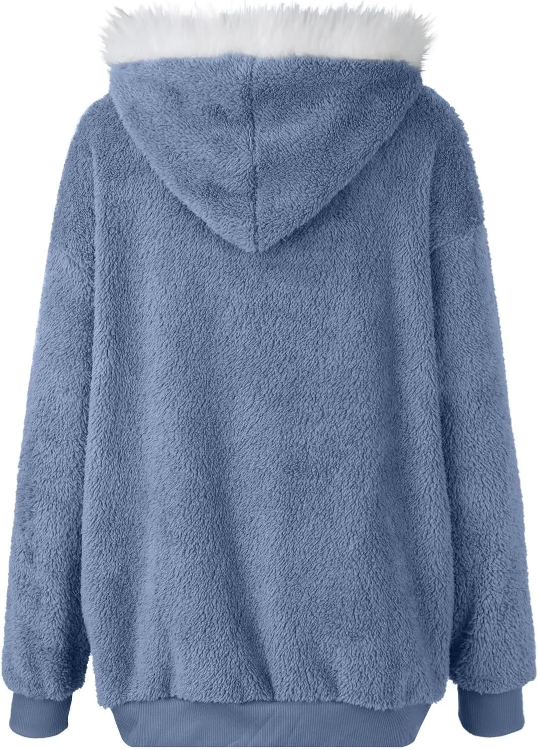 Gumipy Womens Fleece Zip Up Jacket Fuzzy Drawstring Sherpa Jacket Coat with Hood Plus Size Long Sleeve Hoodies with Pockets