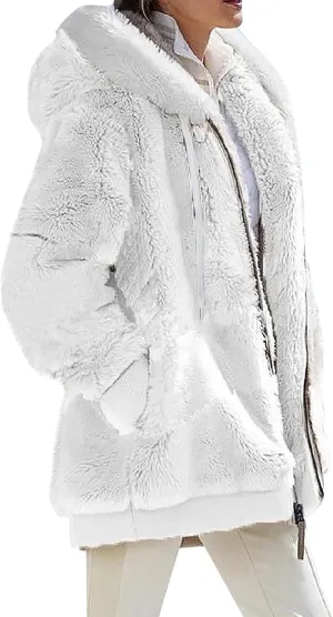 Gumipy Womens Fleece Zip Up Jacket Fuzzy Drawstring Sherpa Jacket Coat with Hood Plus Size Long Sleeve Hoodies with Pockets
