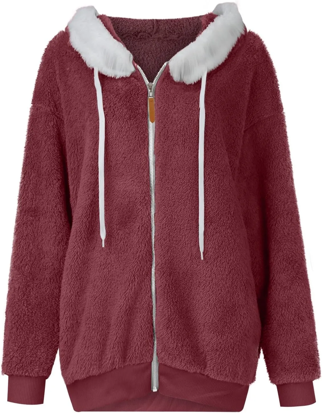 Gumipy Womens Fleece Zip Up Jacket Fuzzy Drawstring Sherpa Jacket Coat with Hood Plus Size Long Sleeve Hoodies with Pockets