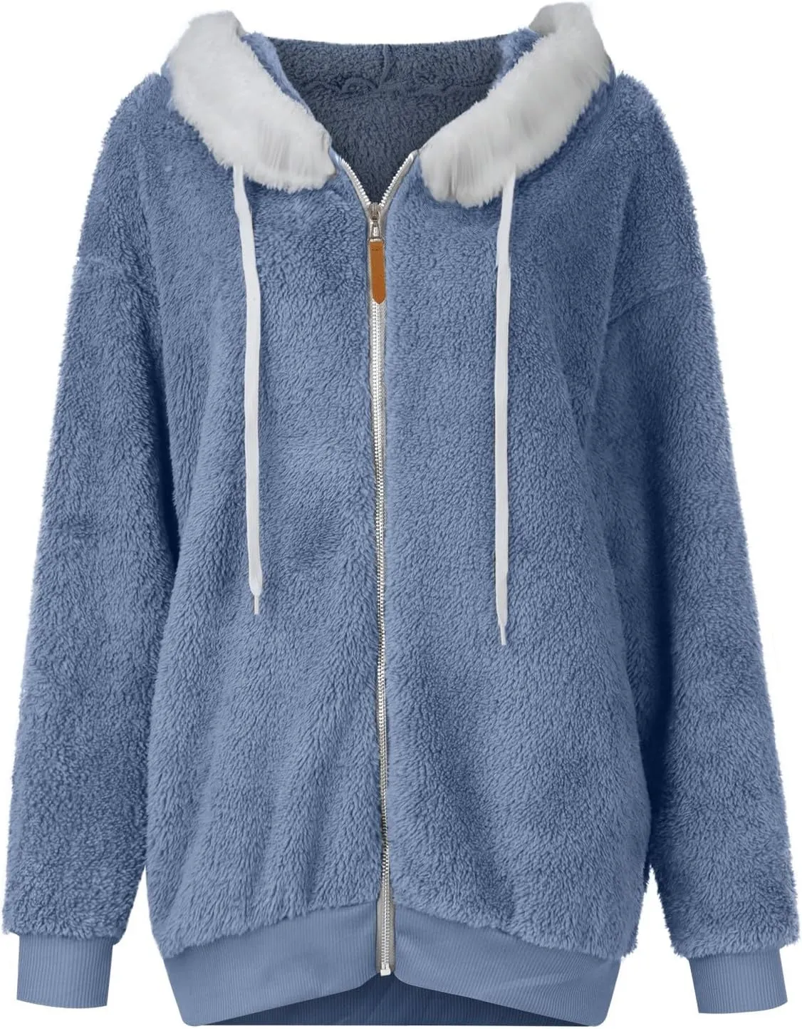 Gumipy Womens Fleece Zip Up Jacket Fuzzy Drawstring Sherpa Jacket Coat with Hood Plus Size Long Sleeve Hoodies with Pockets