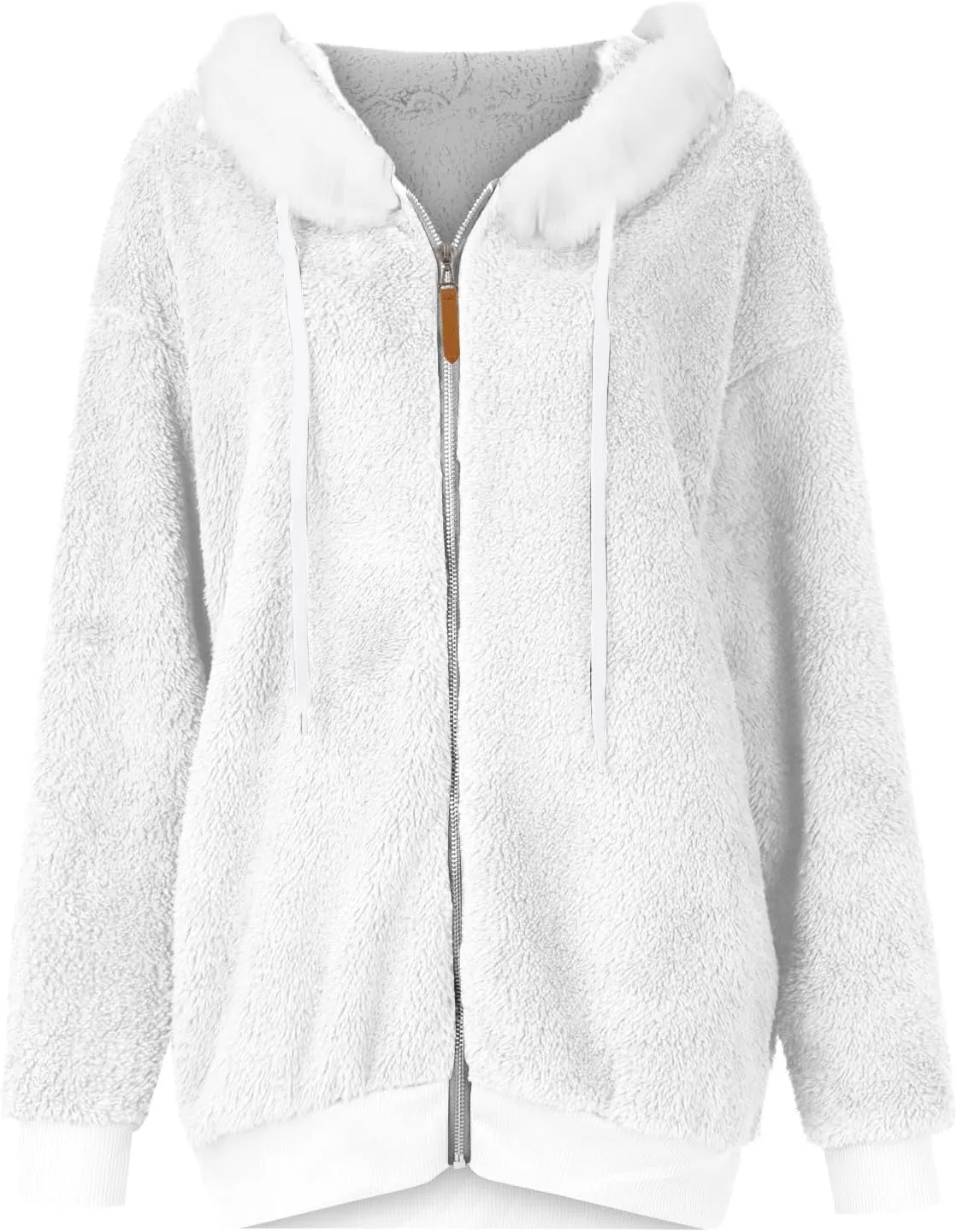 Gumipy Womens Fleece Zip Up Jacket Fuzzy Drawstring Sherpa Jacket Coat with Hood Plus Size Long Sleeve Hoodies with Pockets