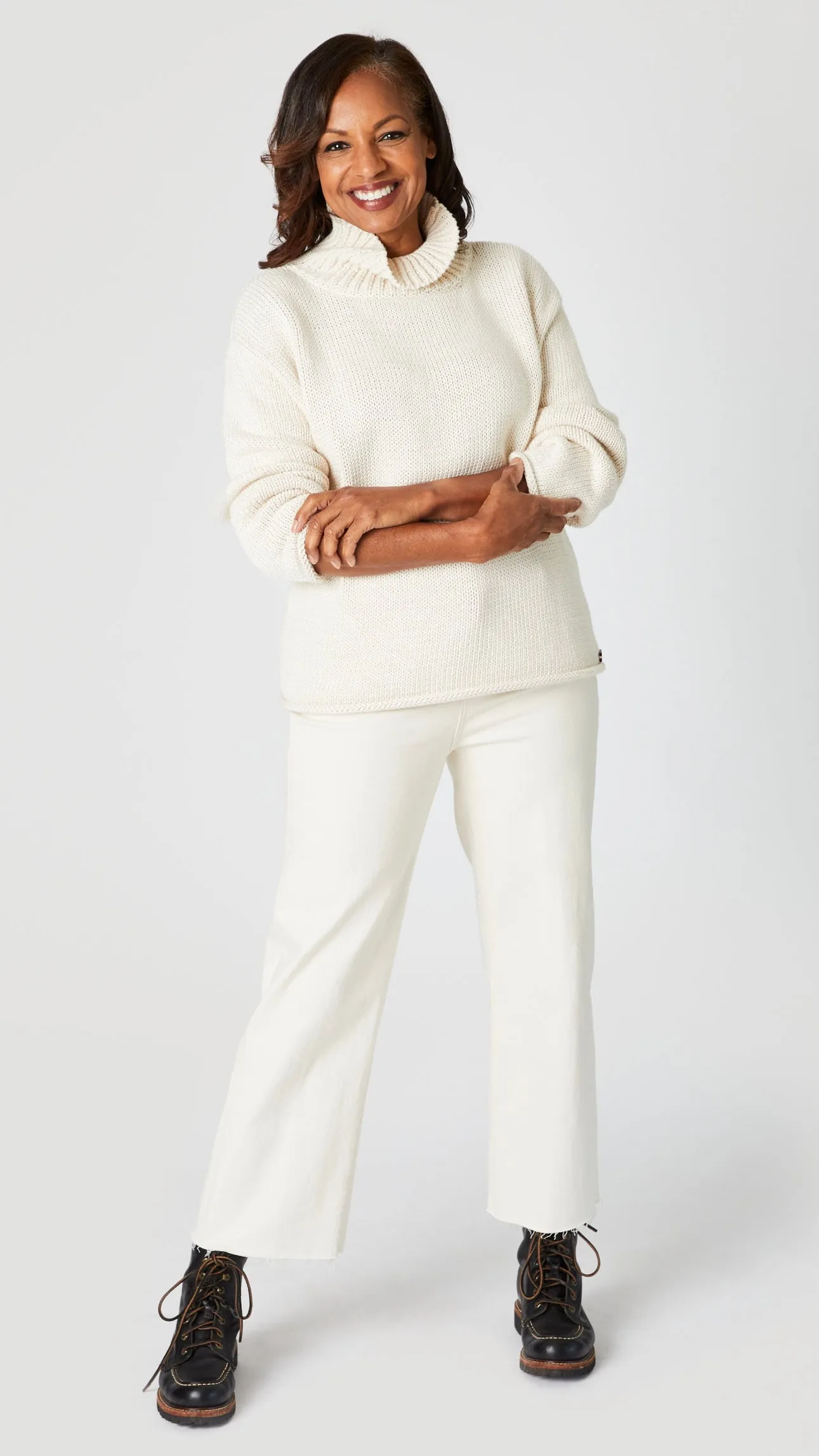 Hand Knit Cotton Turtleneck Sweater - Salma