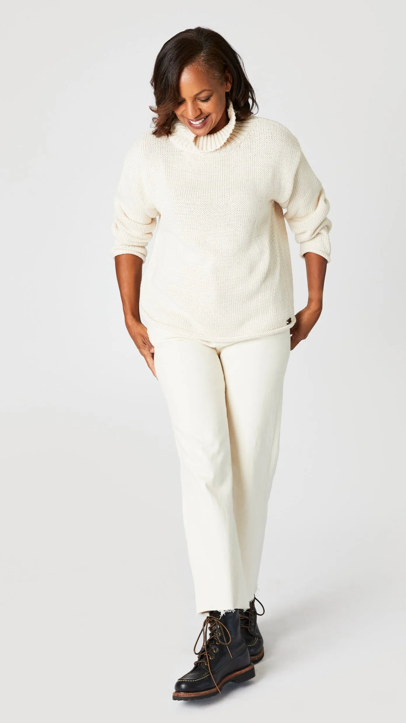 Hand Knit Cotton Turtleneck Sweater - Salma