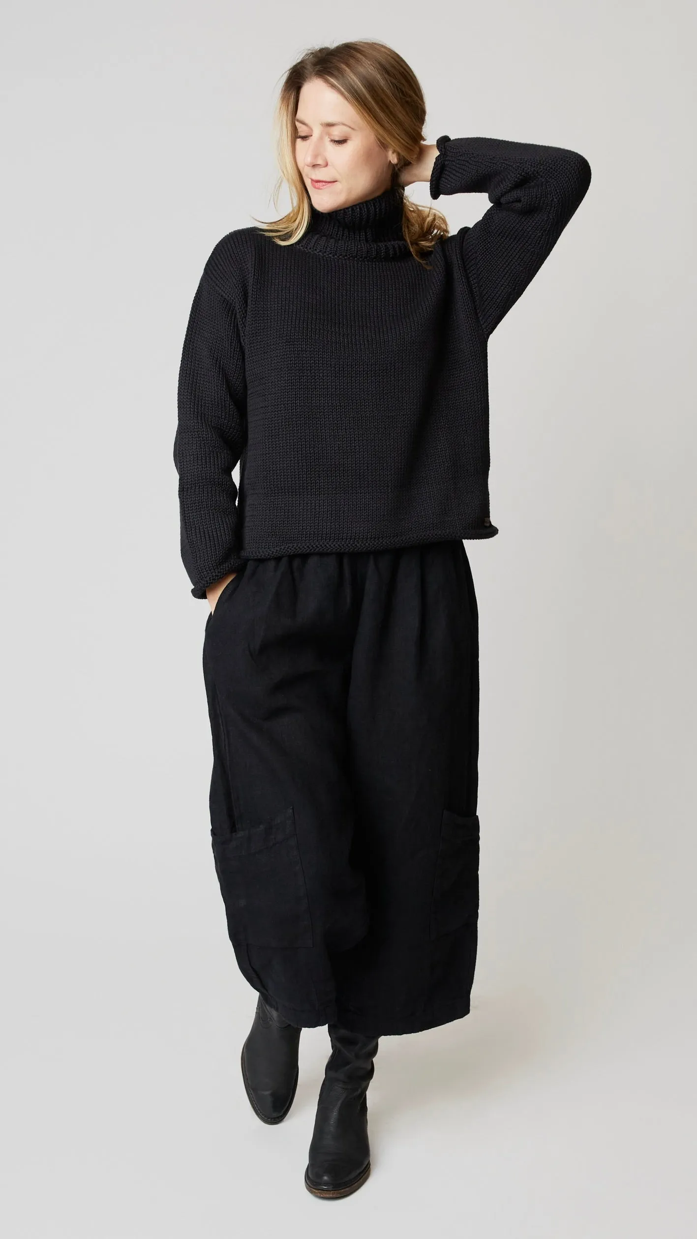 Hand Knit Cotton Turtleneck Sweater - Salma