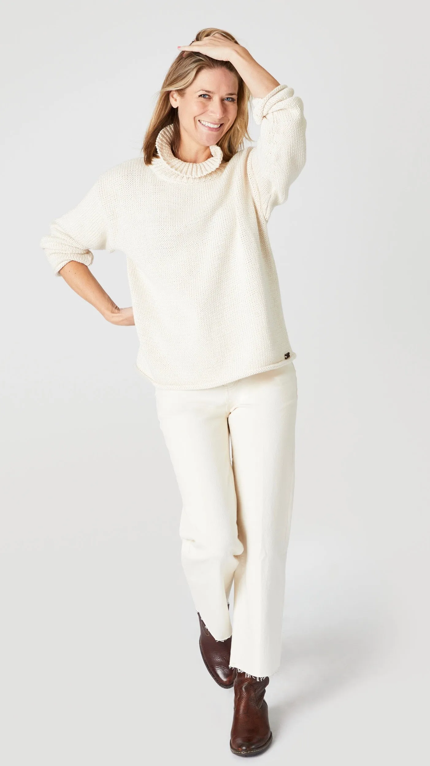 Hand Knit Cotton Turtleneck Sweater - Salma