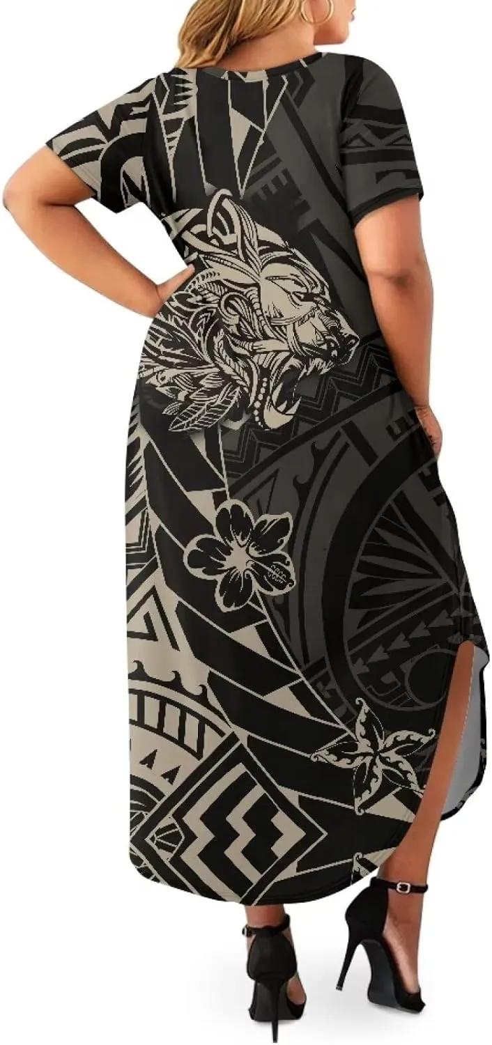 Hawaiian Mumu Dresses for Women with Pockets Short Sleeve Summer Dresses Boho Plus Size Dresses for Women