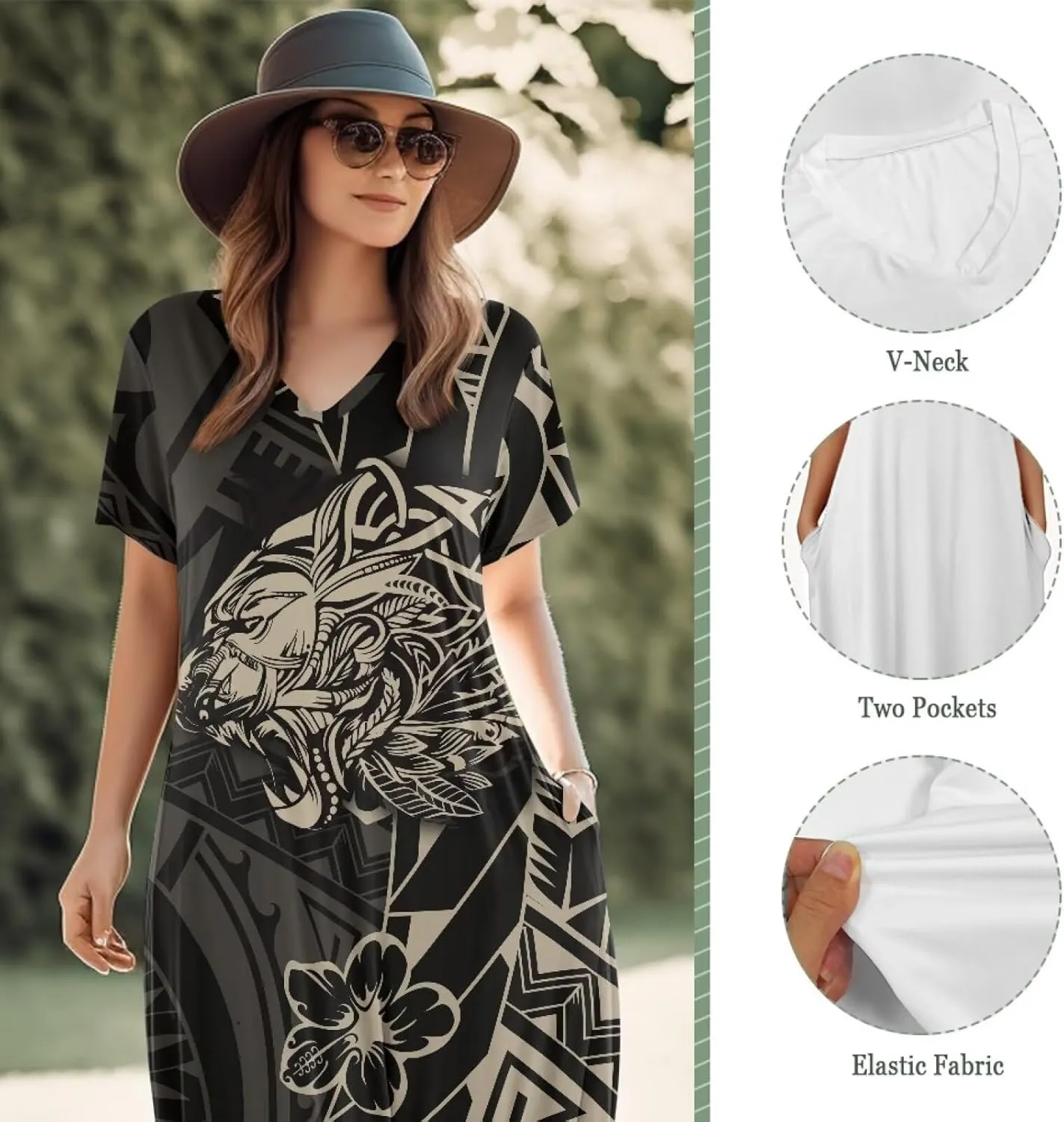 Hawaiian Mumu Dresses for Women with Pockets Short Sleeve Summer Dresses Boho Plus Size Dresses for Women
