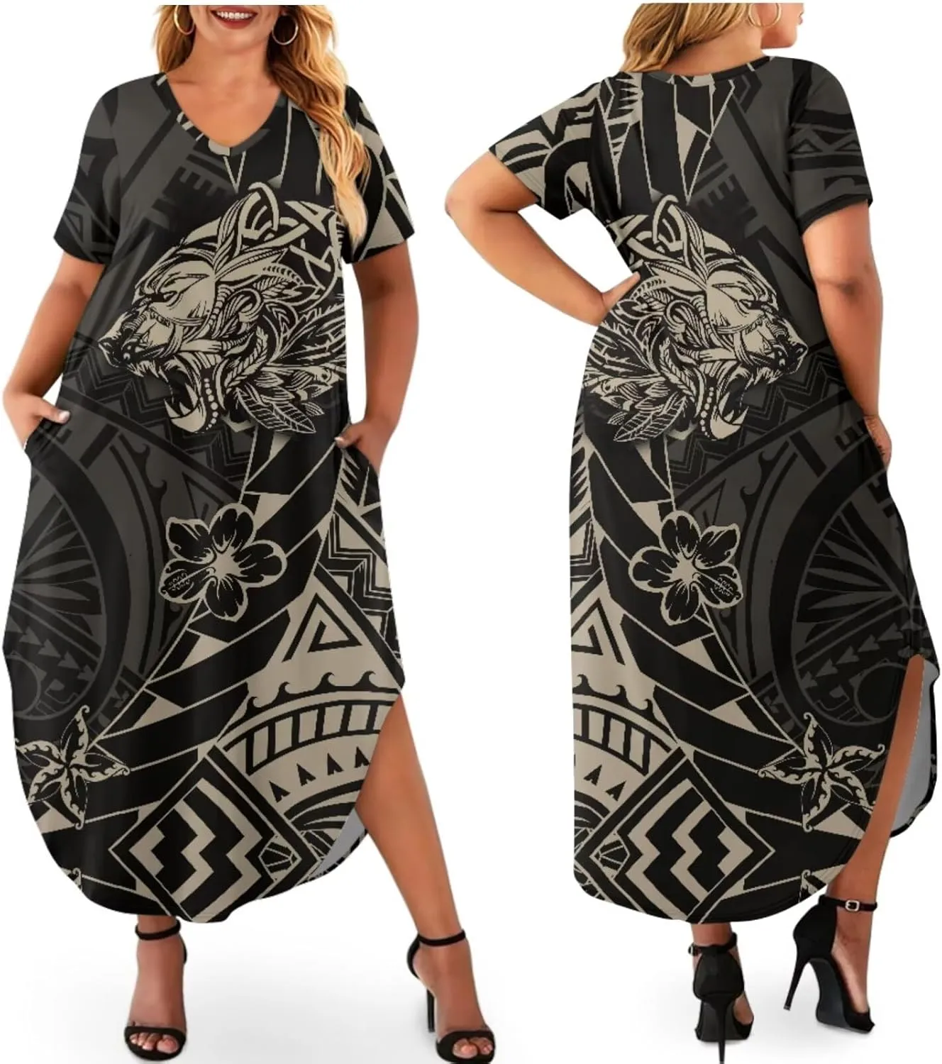 Hawaiian Mumu Dresses for Women with Pockets Short Sleeve Summer Dresses Boho Plus Size Dresses for Women