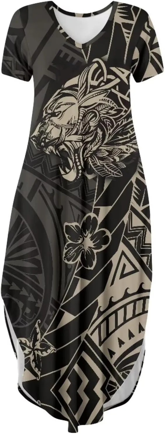 Hawaiian Mumu Dresses for Women with Pockets Short Sleeve Summer Dresses Boho Plus Size Dresses for Women