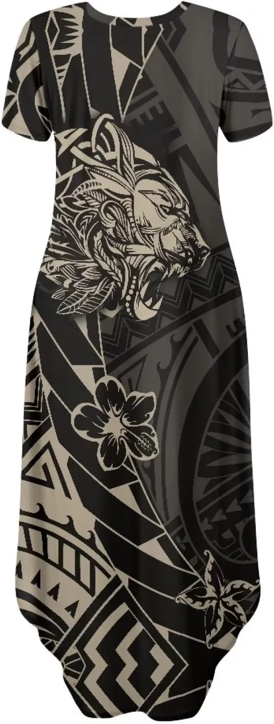 Hawaiian Mumu Dresses for Women with Pockets Short Sleeve Summer Dresses Boho Plus Size Dresses for Women