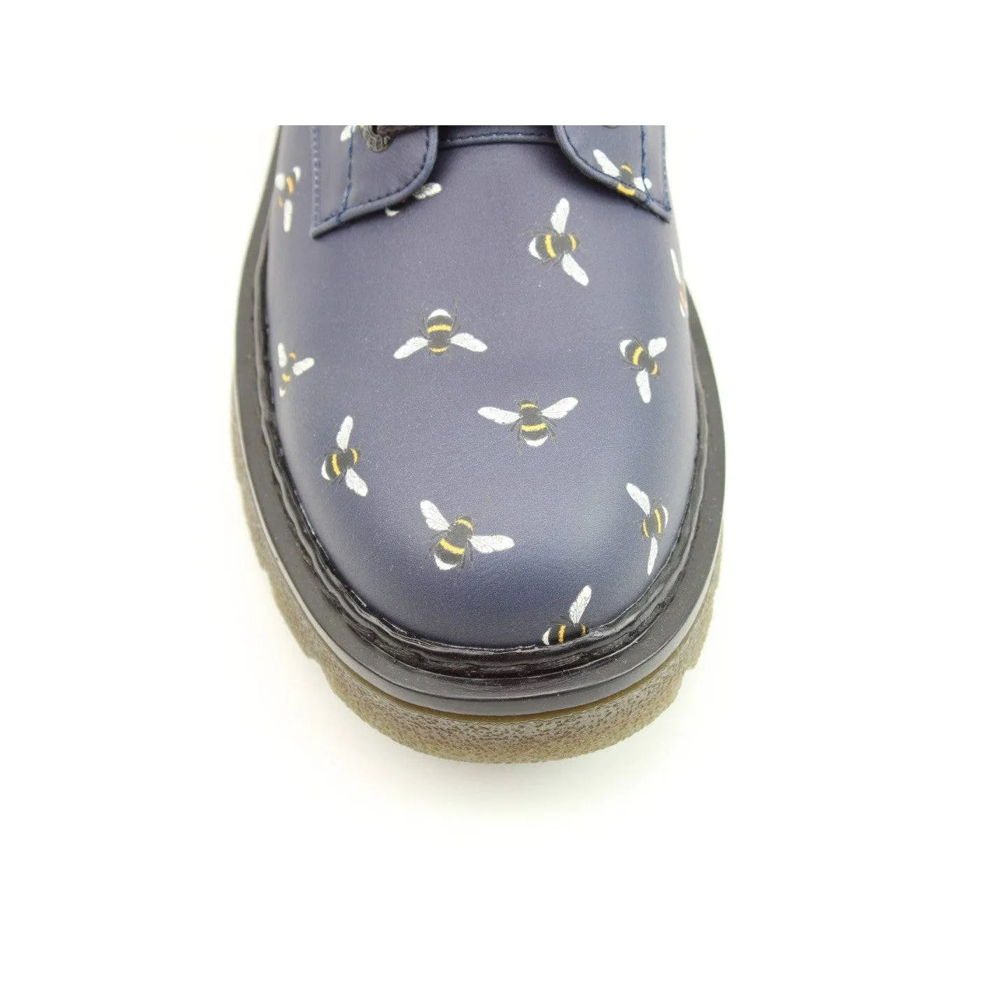 Heavenly Feet Justina 2 New Bee Print Ladies Midnight Navy Vegan Zip & Lace Ankle Boots