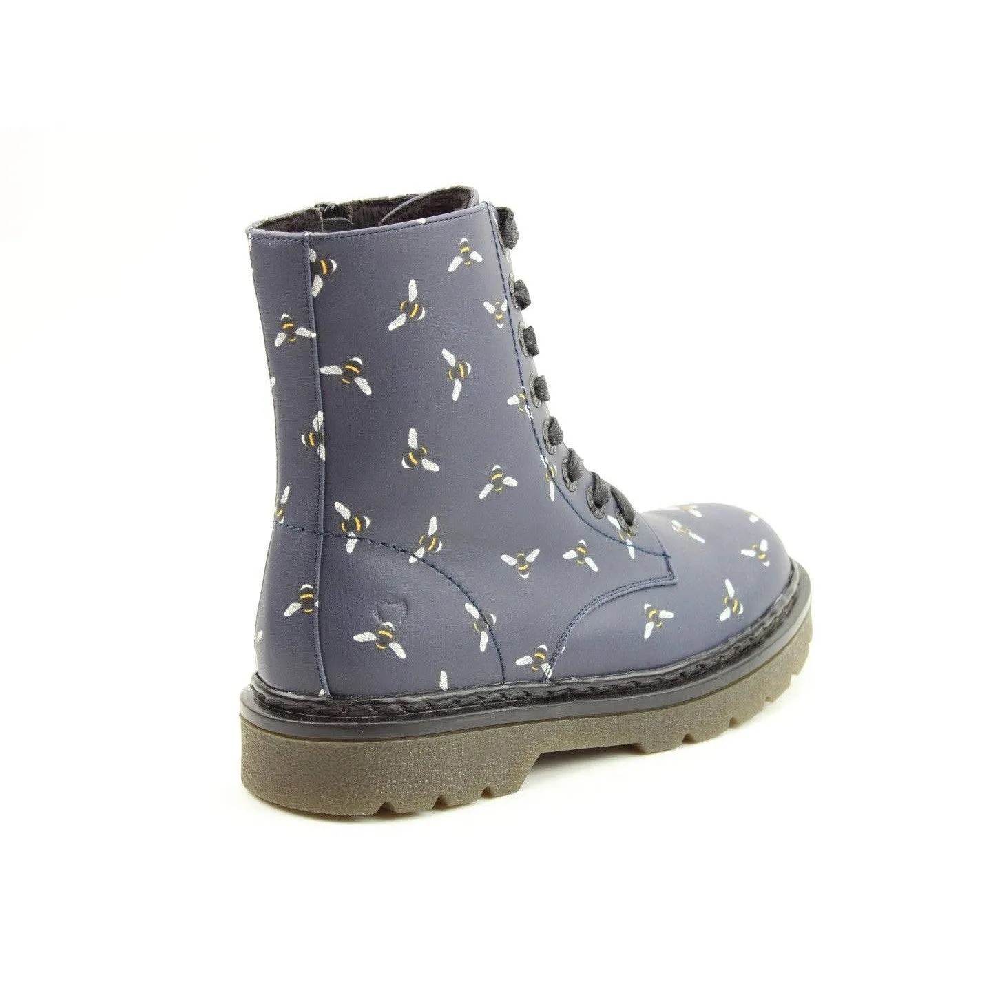 Heavenly Feet Justina 2 New Bee Print Ladies Midnight Navy Vegan Zip & Lace Ankle Boots