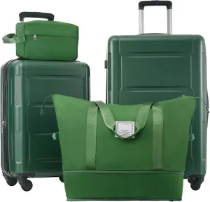 JCSD 2 Piece Luggage Set with Expandable Spinner Wheels, Lightweight ABS Suitcase, Green