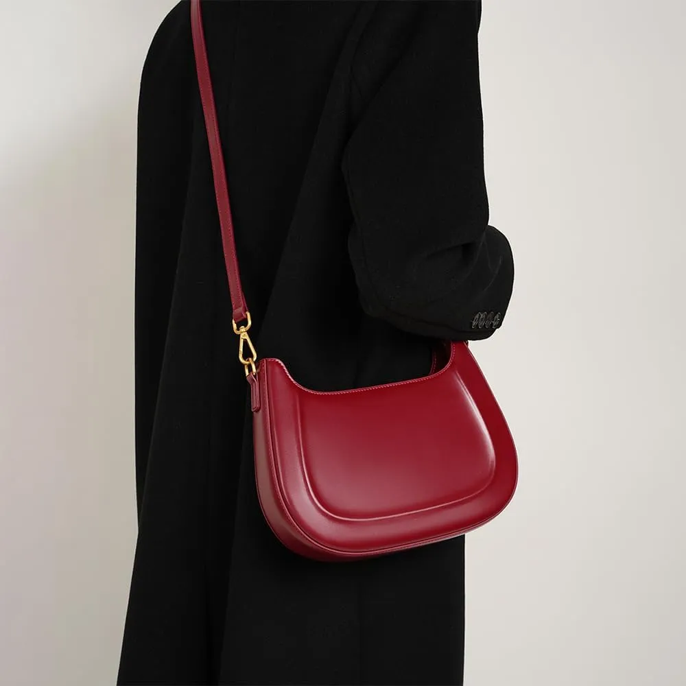 JIUFENG Cowhide Retro Saddle Purse Bag for Women, Womens Crossbody Handbag, Small Sleek Shoulder Bag