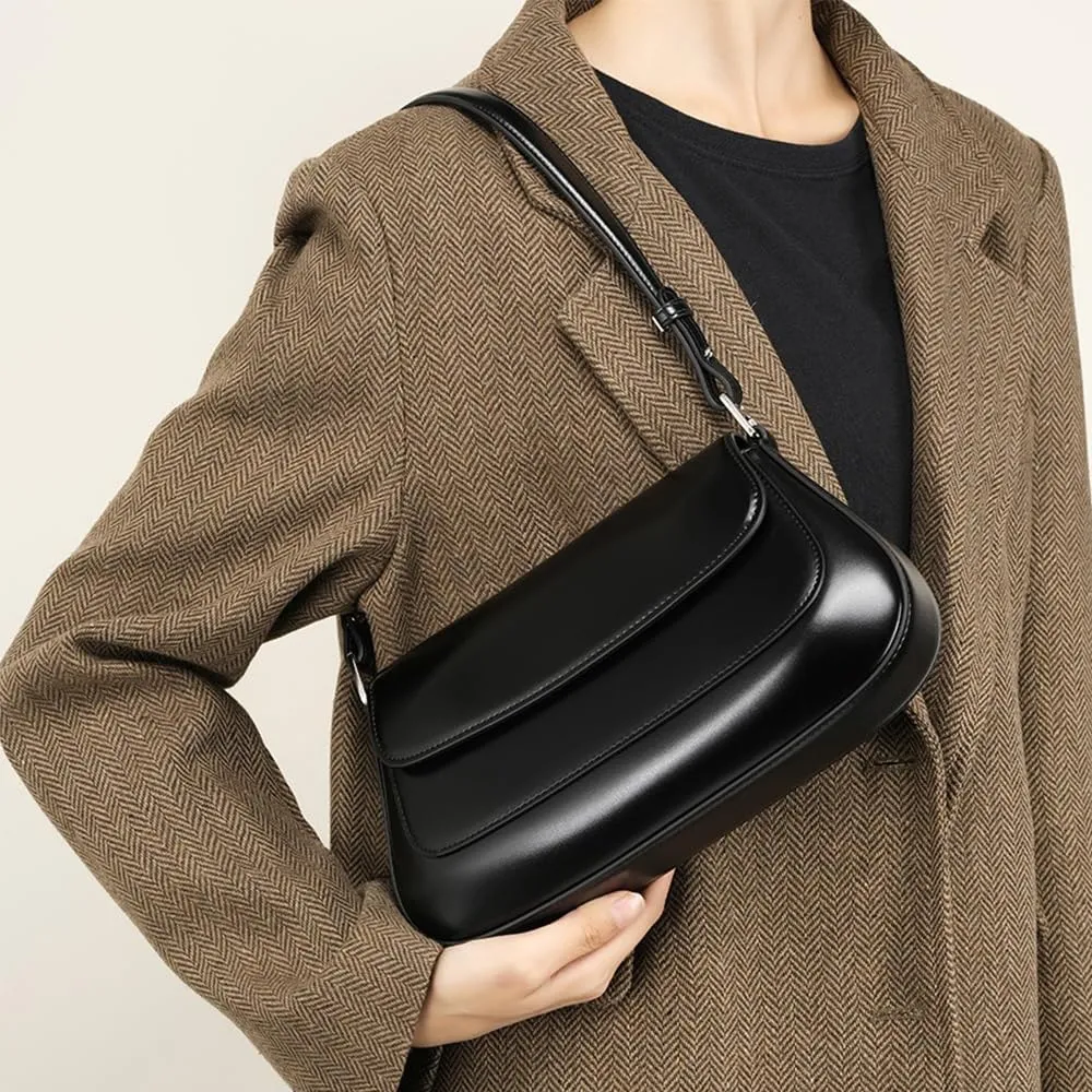 JIUFENG Cowhide Retro Saddle Purse Bag for Women, Womens Crossbody Handbag, Small Sleek Shoulder Bag