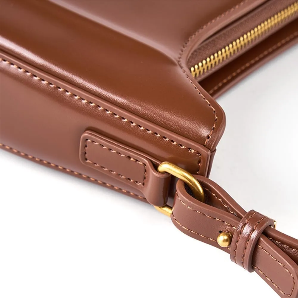 JIUFENG Cowhide Retro Saddle Purse Bag for Women, Womens Crossbody Handbag, Small Sleek Shoulder Bag