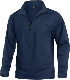 KEFITEVD Men's Athletic Shirts Long Sleeve 1/4 Zip Lightweight Fleece Lined Golf Active Pullover Workout Shirts Sweatshirt