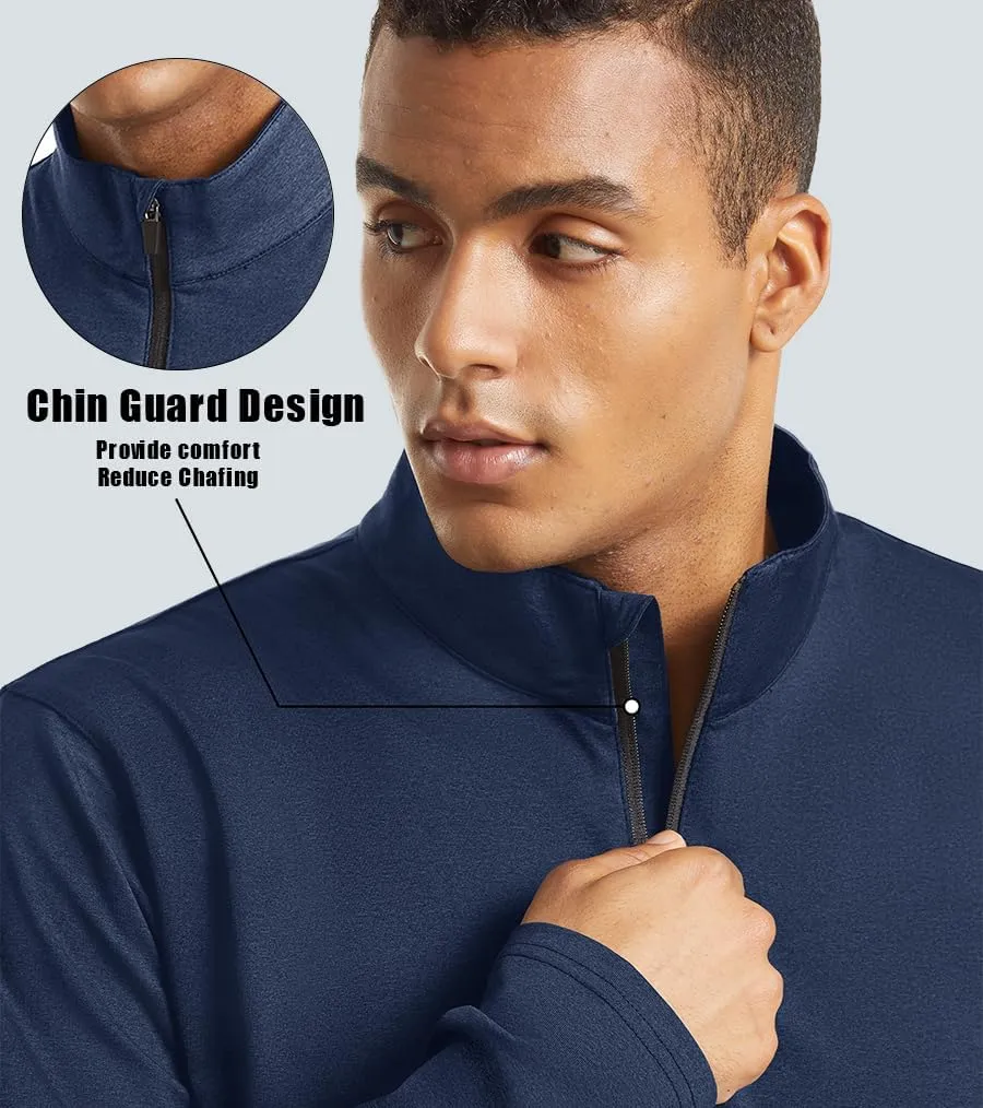 KEFITEVD Men's Athletic Shirts Long Sleeve 1/4 Zip Lightweight Fleece Lined Golf Active Pullover Workout Shirts Sweatshirt