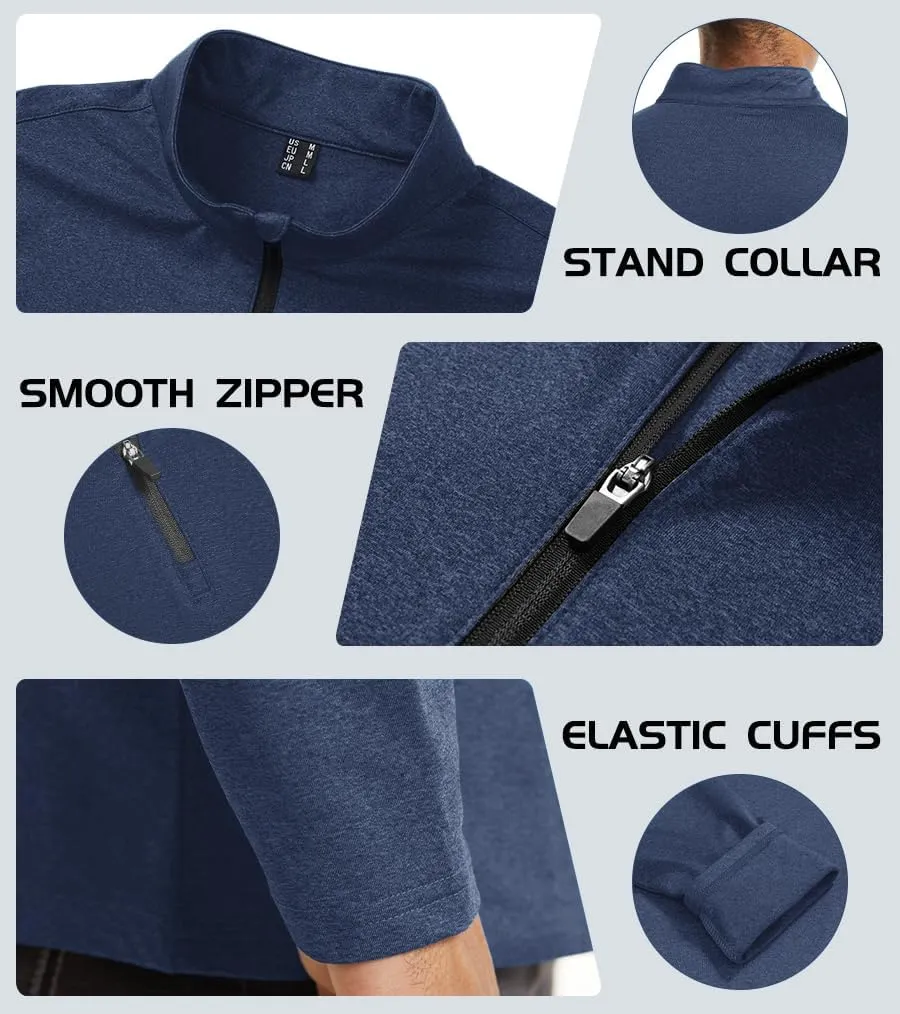 KEFITEVD Men's Athletic Shirts Long Sleeve 1/4 Zip Lightweight Fleece Lined Golf Active Pullover Workout Shirts Sweatshirt