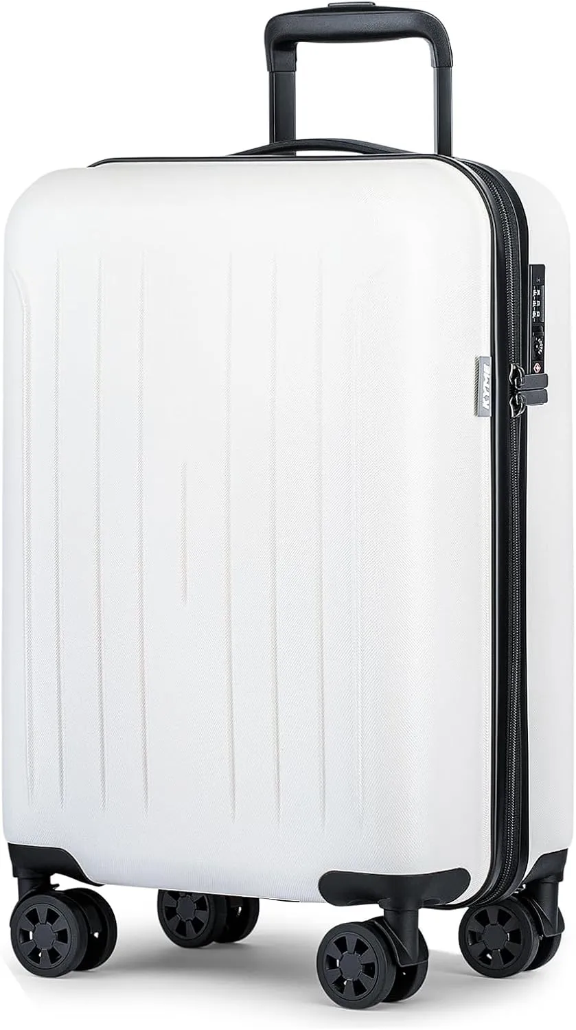 KYME Carry On Luggage 22x14x9 Airline Approved, 20 Inch Hardside Suitcases With Wheels, Hard Shell Suitcase With TSA Lock, Double Spinner Wheels Carry-on(White, 20inch Carry-on)