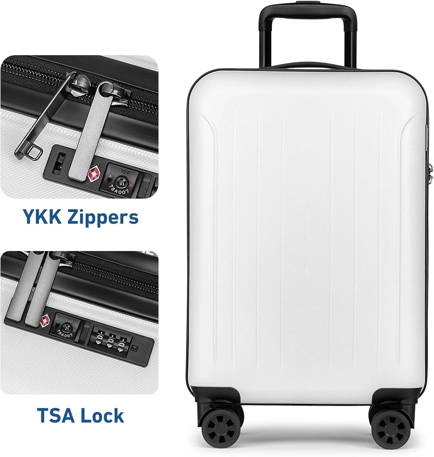KYME Carry On Luggage 22x14x9 Airline Approved, 20 Inch Hardside Suitcases With Wheels, Hard Shell Suitcase With TSA Lock, Double Spinner Wheels Carry-on(White, 20inch Carry-on)