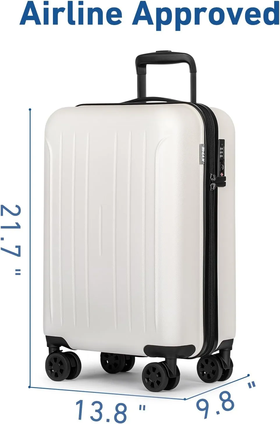 KYME Carry On Luggage 22x14x9 Airline Approved, 20 Inch Hardside Suitcases With Wheels, Hard Shell Suitcase With TSA Lock, Double Spinner Wheels Carry-on(White, 20inch Carry-on)